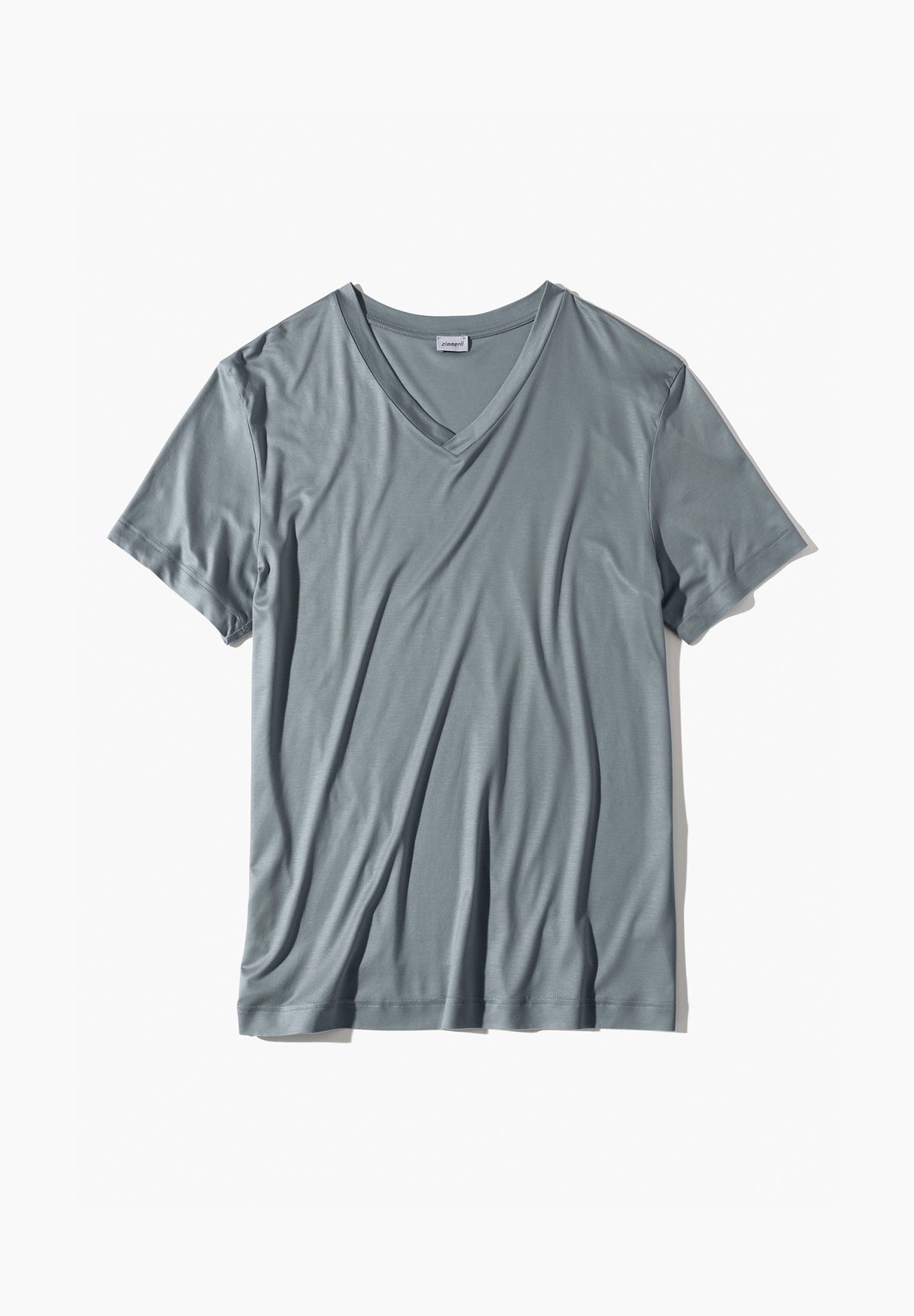 Sustainable Luxury | T-Shirt kurzarm V-Ausschnitt - blue grey