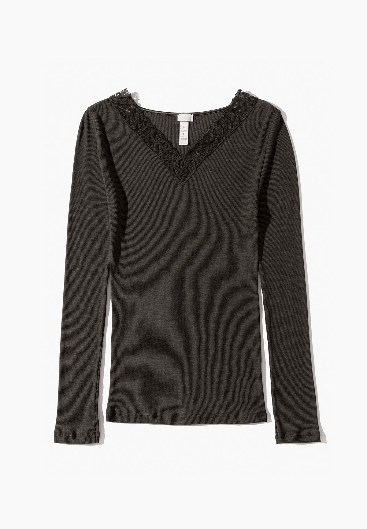Wool &amp; Silk | T-Shirt langarm V-Ausschnitt - black olive