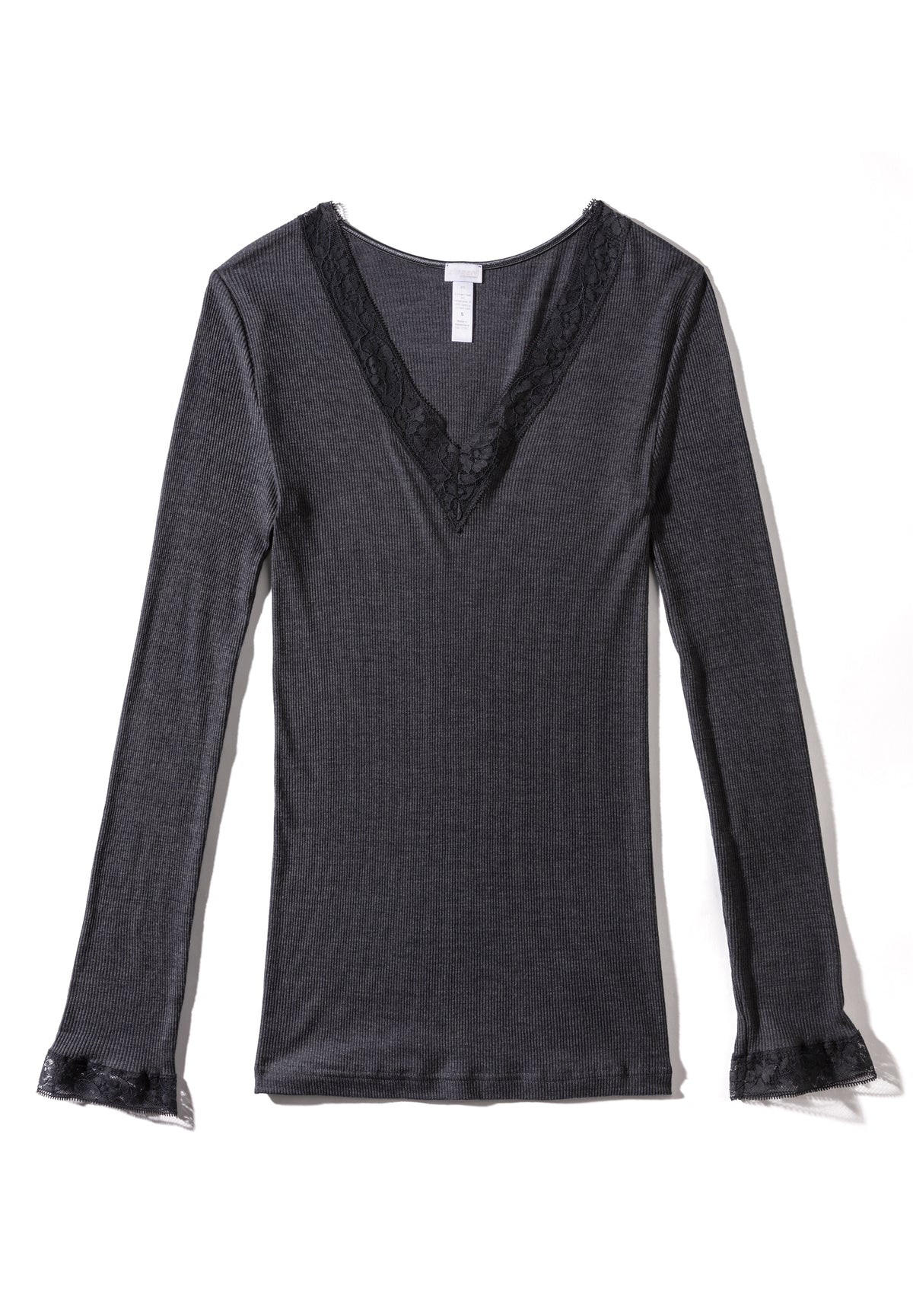 Wool &amp; Silk | T-Shirt langarm V-Ausschnitt - anthrazit