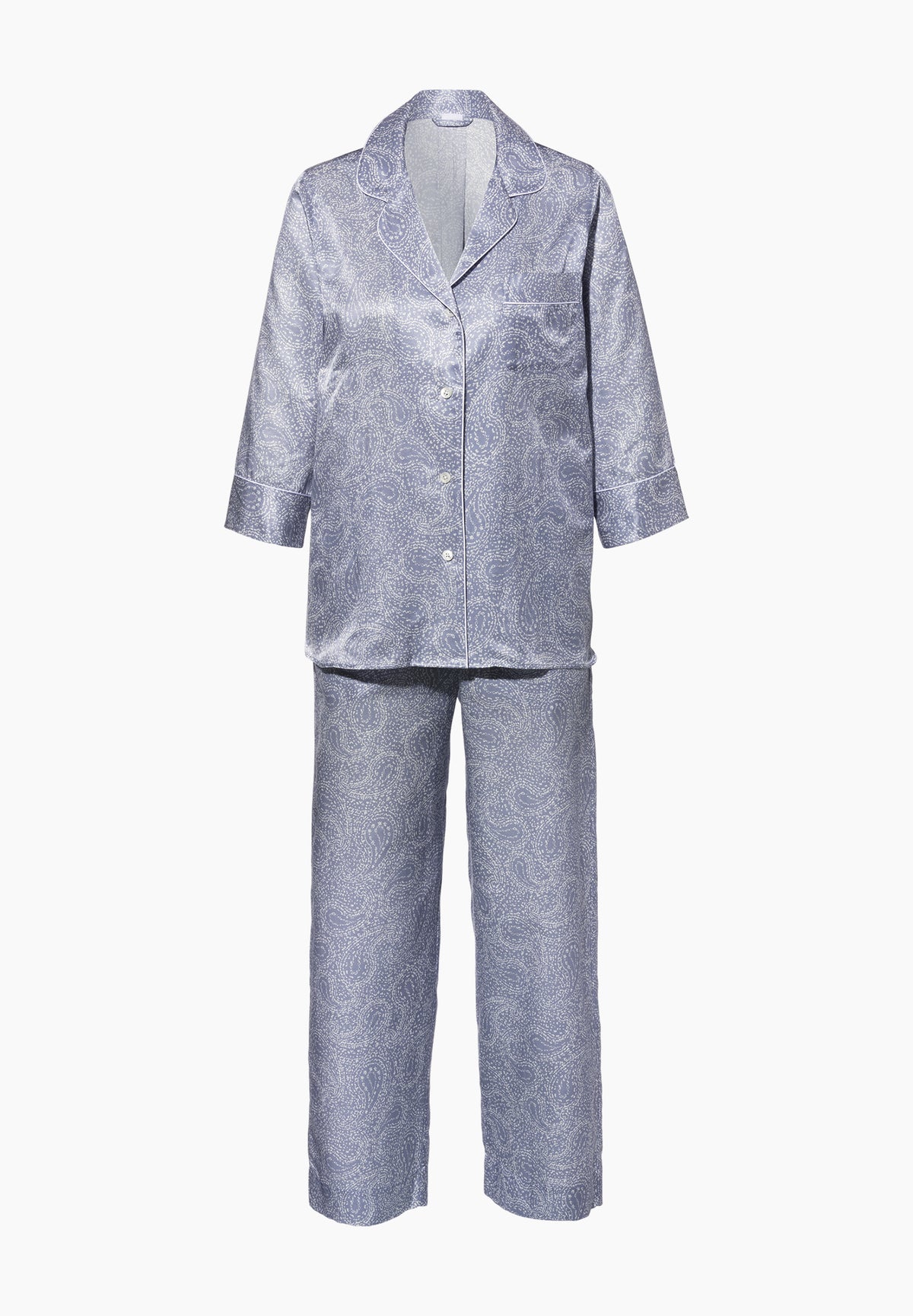 Cotton/Silk Print | Cropped Pyjama 3/4-Ärmel - paisley blue