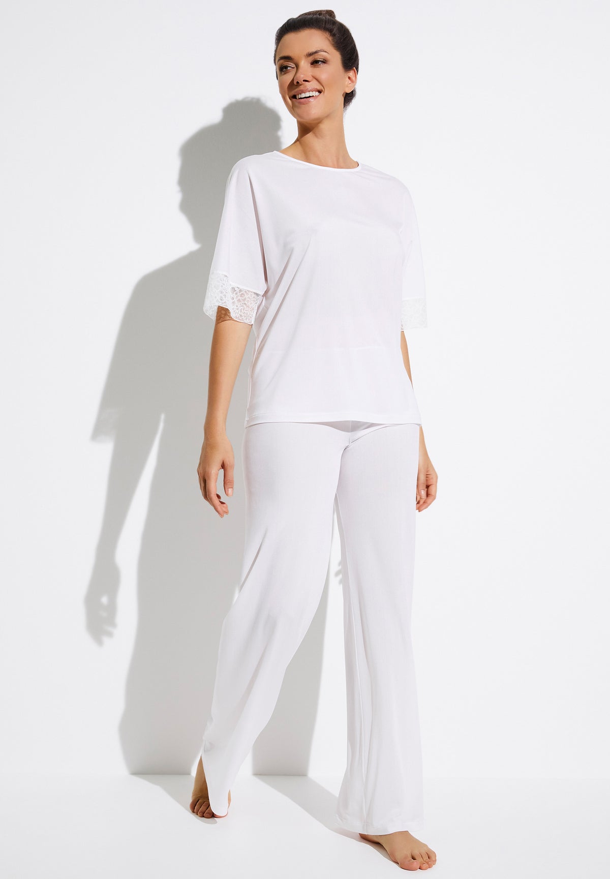 Silk Charmeuse | Pyjama lang kurzarm - white